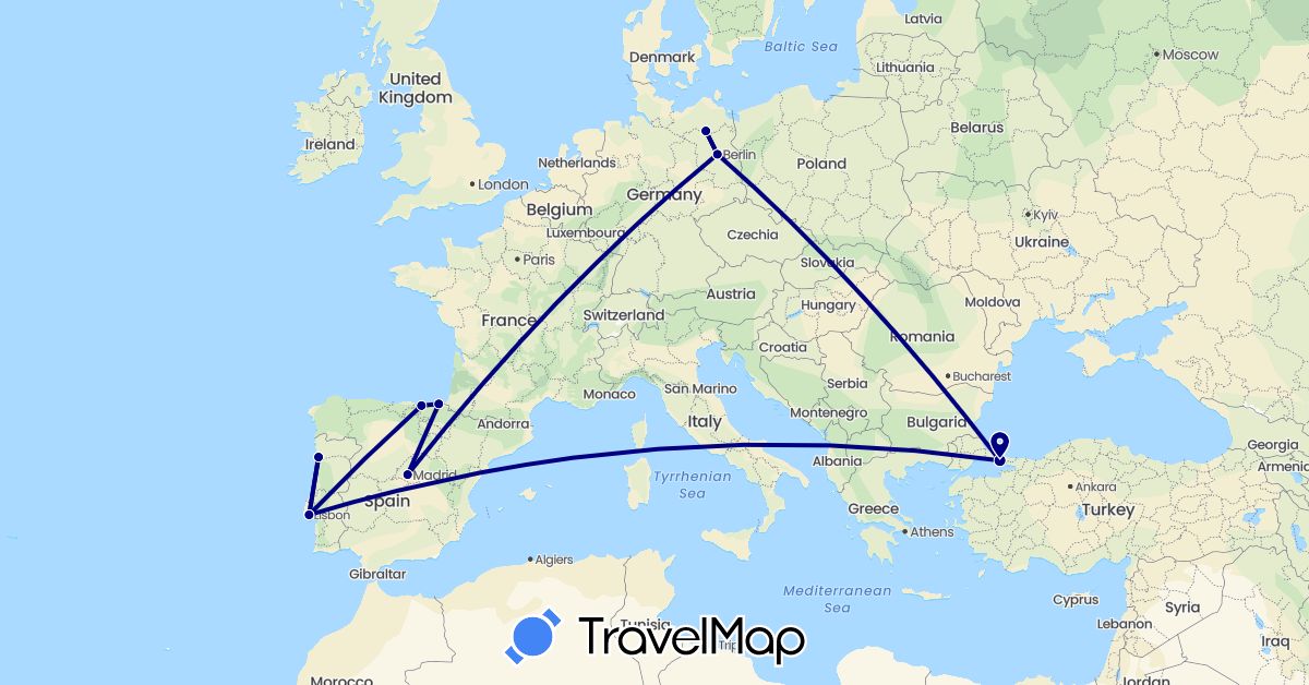 TravelMap itinerary: driving in Germany, Spain, Portugal, Turkey (Asia, Europe)
